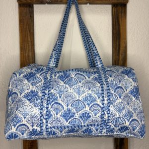 Bolsón Acolchado de Viaje 100% Algodón – Abanicos Azul