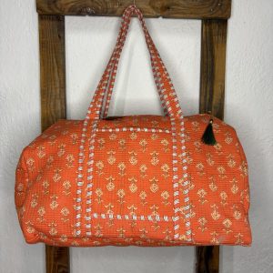 Bolsón Acolchado de Viaje 100% Algodón – Floral Naranja