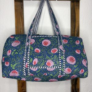 Bolsón Acolchado de Viaje 100% Algodón – Floral Rosa Azul Marino