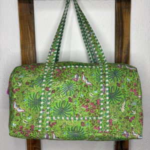 Bolsón Acolchado de Viaje 100% Algodón – Floral Verde