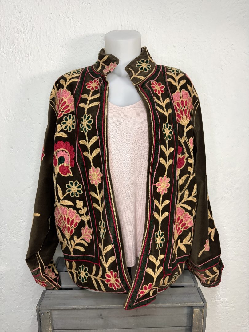 Kimono Terciopelo Floral Marrón
