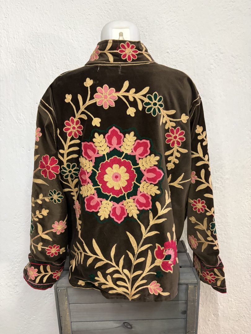Kimono Terciopelo Floral Marrón - Imagen 2