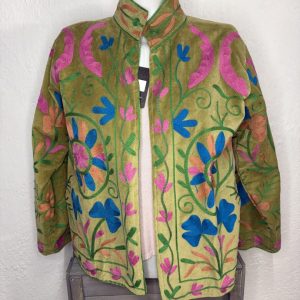 Kimono Terciopelo Floral Verde Oliva