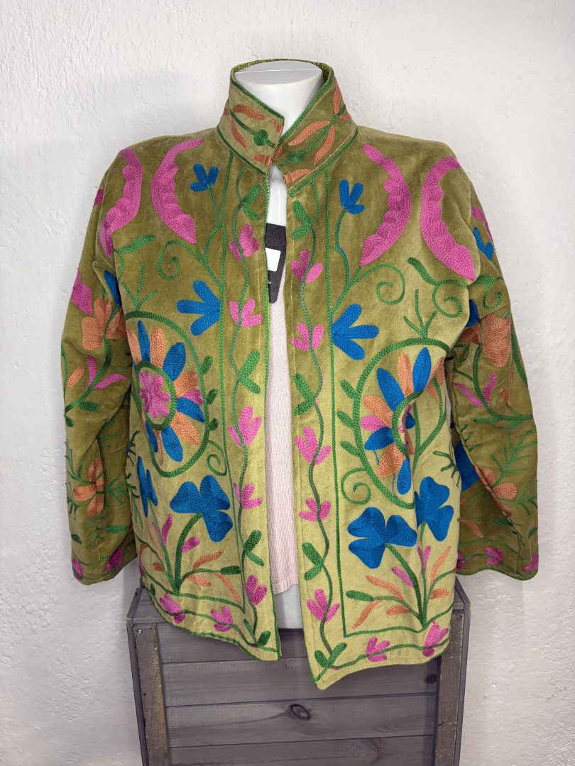 Kimono Terciopelo Floral Verde Oliva