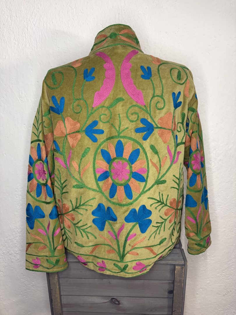 Kimono Terciopelo Floral Verde Oliva - Imagen 2