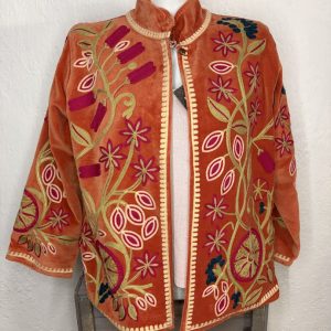 Kimono Terciopelo Floral Naranja