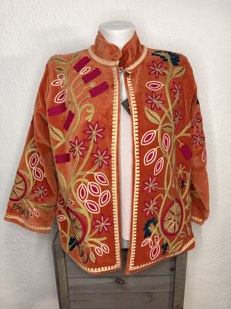 Kimono Terciopelo Floral Naranja