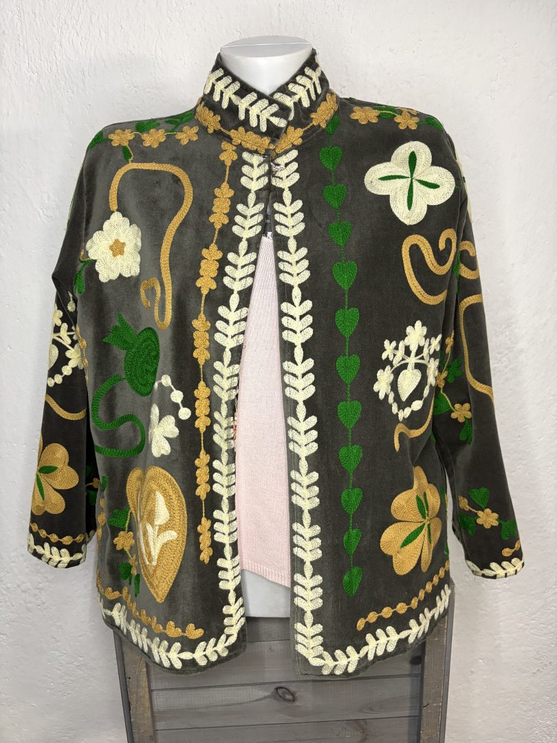 Kimono Terciopelo Corazones Verde