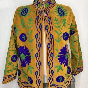 Kimono Terciopelo Floral Mostaza