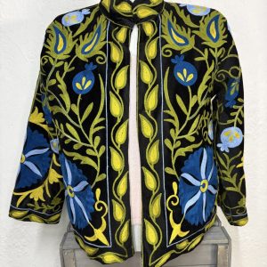 Kimono Terciopelo Negro Azul y Amarillo