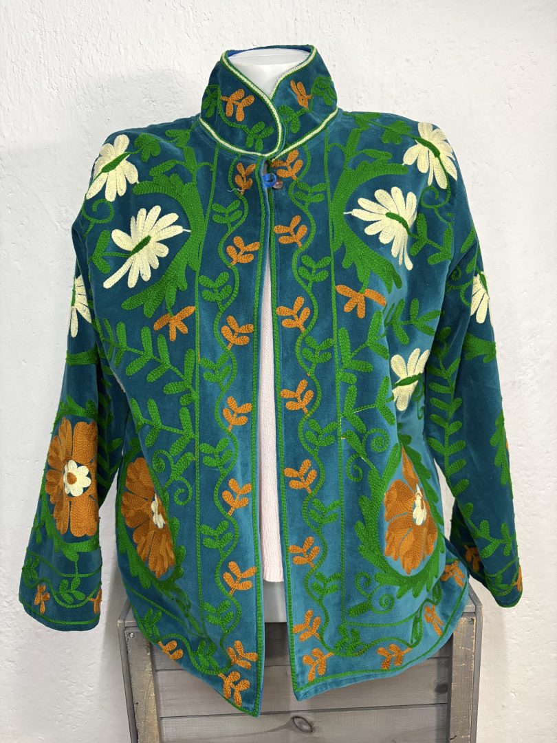 Kimono Terciopelo Turquesa Floral