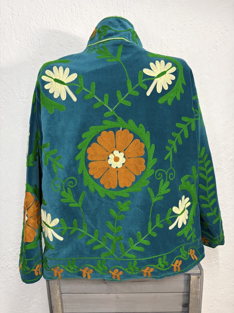 Kimono Terciopelo Turquesa Floral - Imagen 2