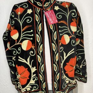 Kimono Terciopelo Negro Naranja
