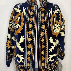 Kimono Terciopelo Azul Marino Dorado