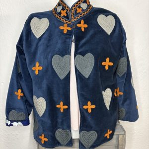 Kimono Terciopelo Azul Corazones
