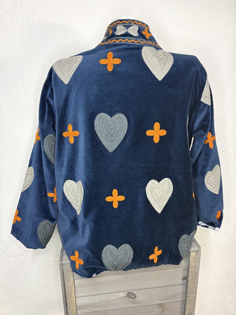 Kimono Terciopelo Azul Corazones - Imagen 2