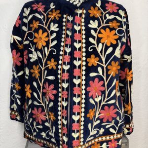 Kimono Terciopelo Azul Marino Floral
