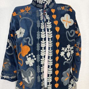Kimono Terciopelo Azul Corazones