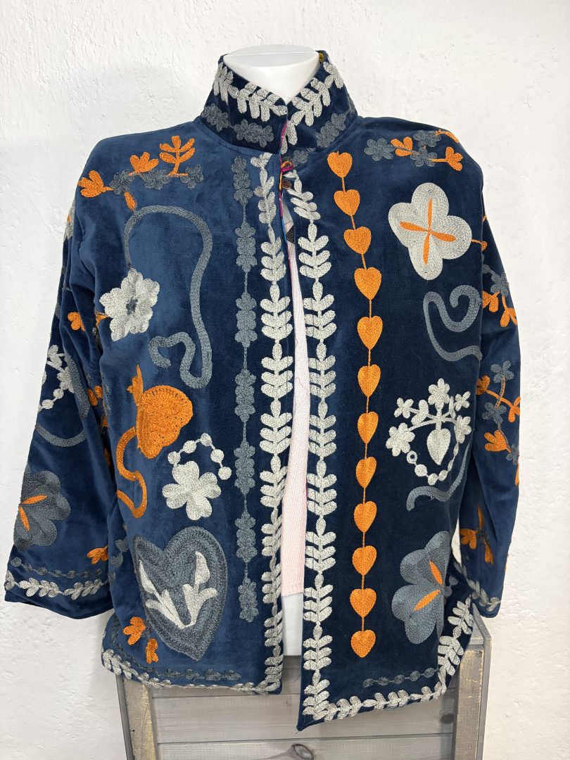 Kimono Terciopelo Azul Corazones
