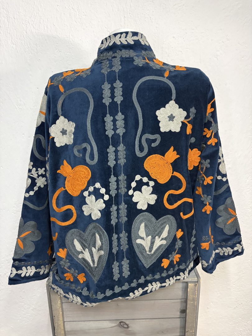 Kimono Terciopelo Azul Corazones - Imagen 2