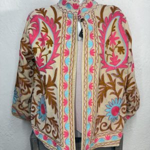 Kimono Terciopelo Crudo Paisley Rosa
