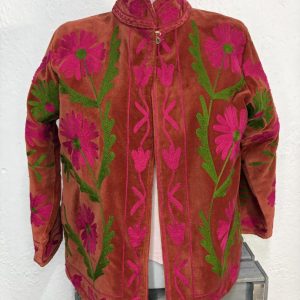 Kimono Terciopelo Coral Flores Fucsia