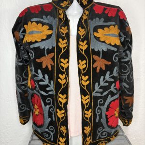 Kimono Terciopelo Negro Floral Multicolor