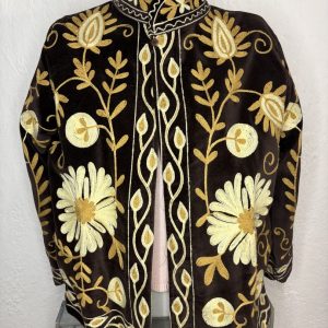Kimono Terciopelo Marrón Floral Dorado