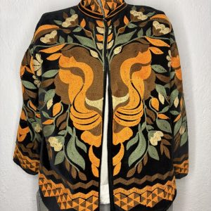 Kimono Terciopelo Floral Naranja