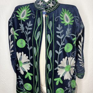 Kimono Terciopelo Flores Verde Azul