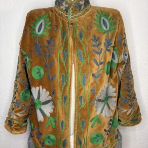 Kimono Terciopelo Flores Mostaza