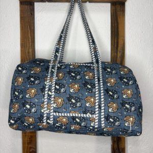 Bolsón Acolchado de Viaje 100% Algodón – Floral Azul y Marrón