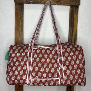Bolsón Acolchado de Viaje 100% Algodón – Floral Burdeos