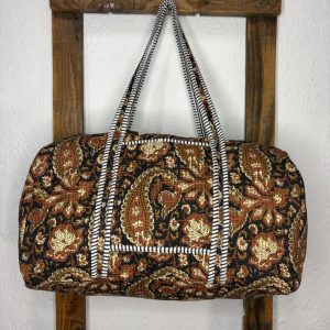 Bolsón Acolchado de Viaje 100% Algodón – Paisley Marrón y Negro