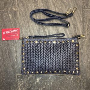 Bolso Piel Trenzada Azul Marino con Tachas