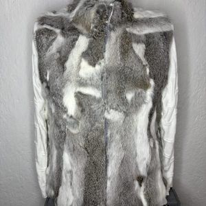 Chaleco Pelo Natural de Conejo – Gris y Blanco