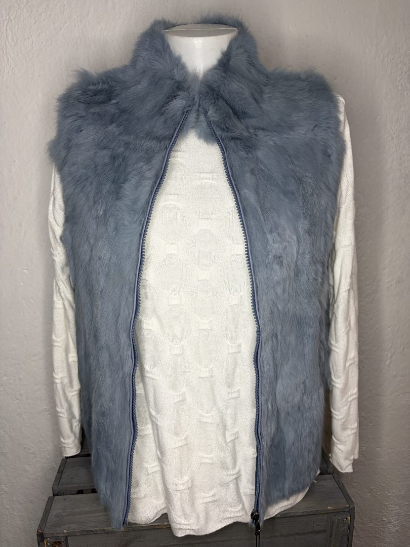 Chaleco Pelo Natural de Conejo – Azul Celeste - Imagen 3