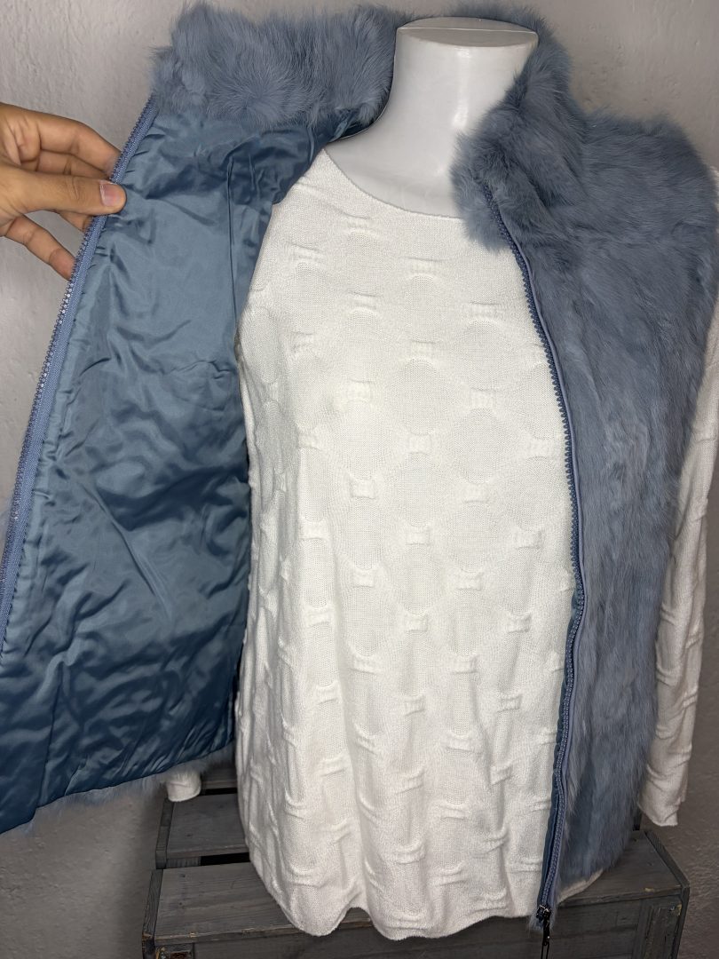 Chaleco Pelo Natural de Conejo – Azul Celeste - Imagen 4