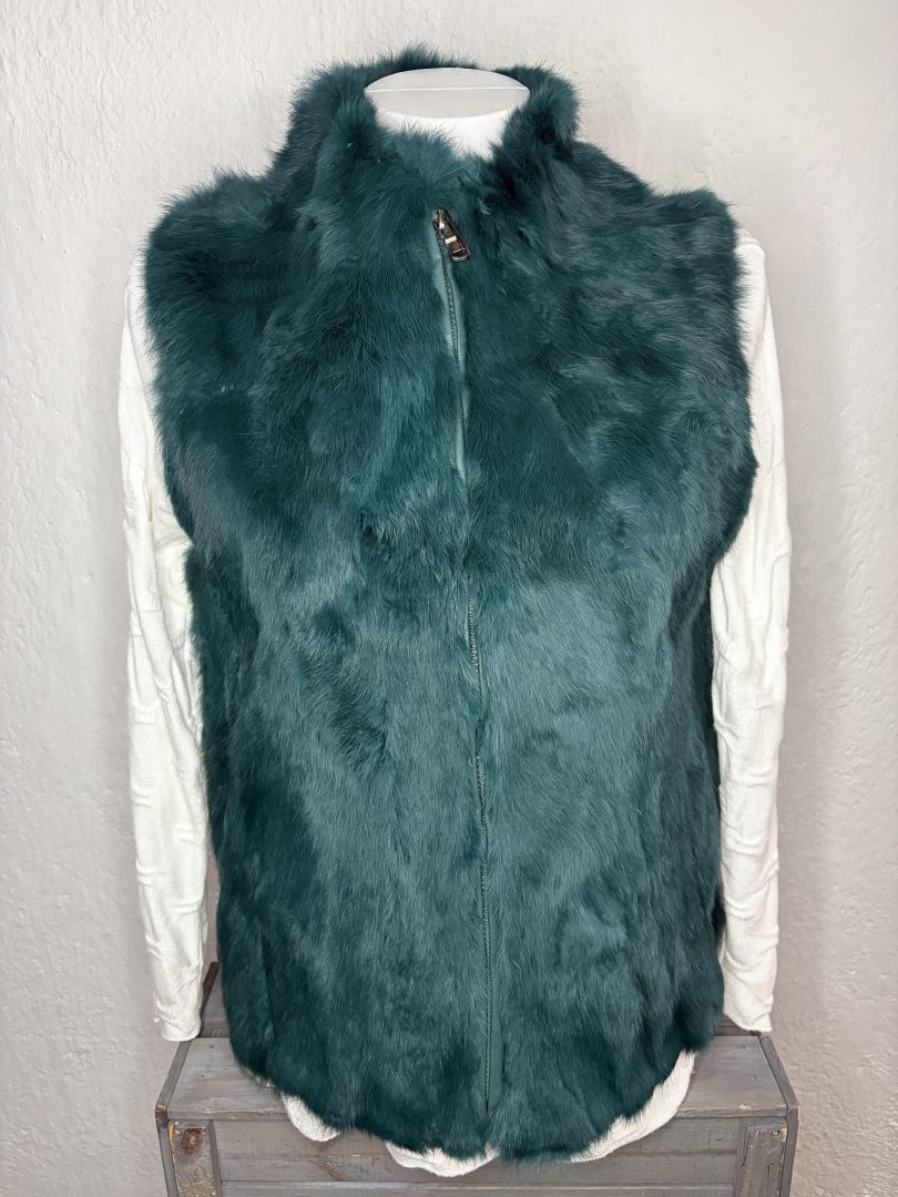 Chaleco Pelo Natural de Conejo – Verde Pato
