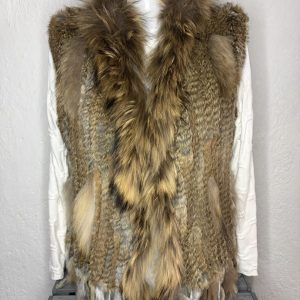 Chaleco Pelo Natural de Conejo y Zorro – Marrón Natural