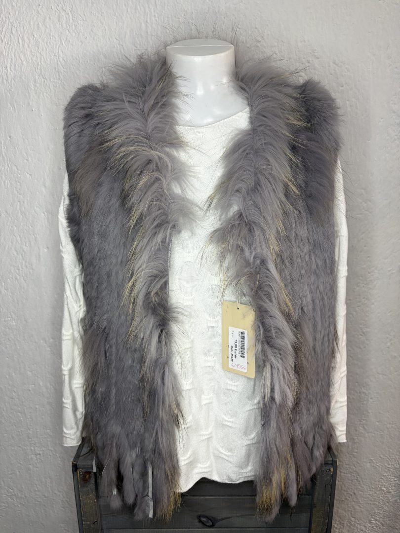 Chaleco Pelo Natural de Conejo y Zorro – Gris Perla - Imagen 3