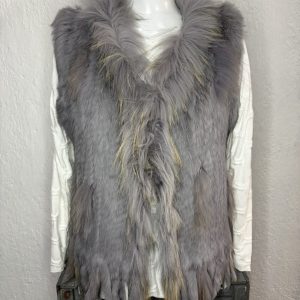 Chaleco Pelo Natural de Conejo y Zorro – Gris Perla